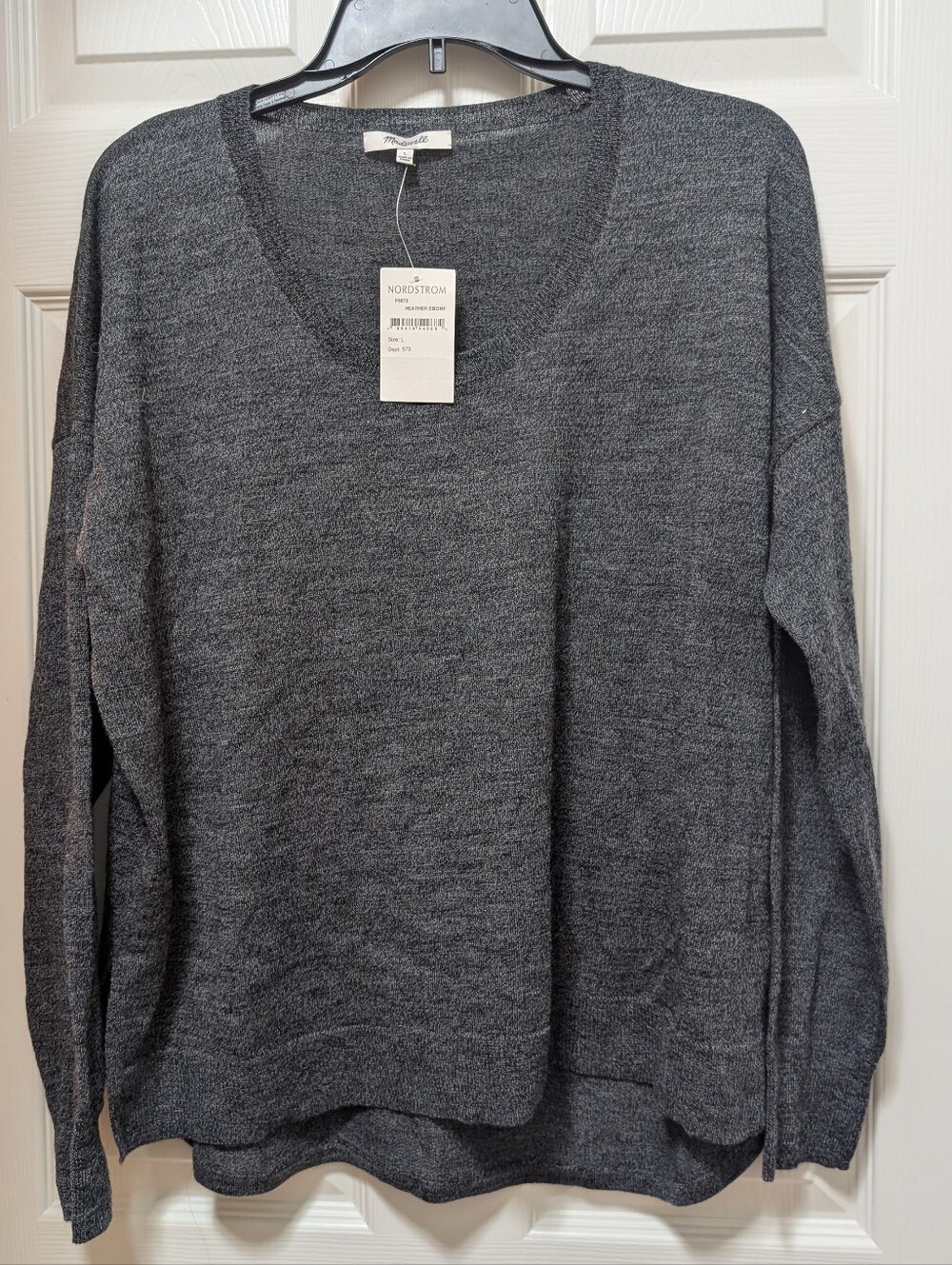 NWT Madewell Sweater Gray Heather Knit Scoop Neck High-Low Hem Size Large L Wool
